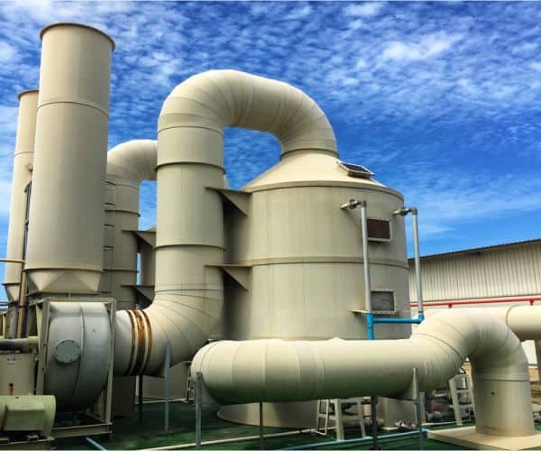 Wet scrubber air pollution control system with blower and ducting