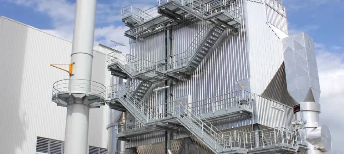 Industrial air pollution control unit with stack, ducting and access platforms