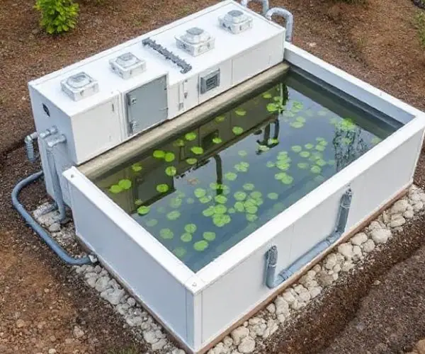 Compact packaged sewage treatment unit installed at site